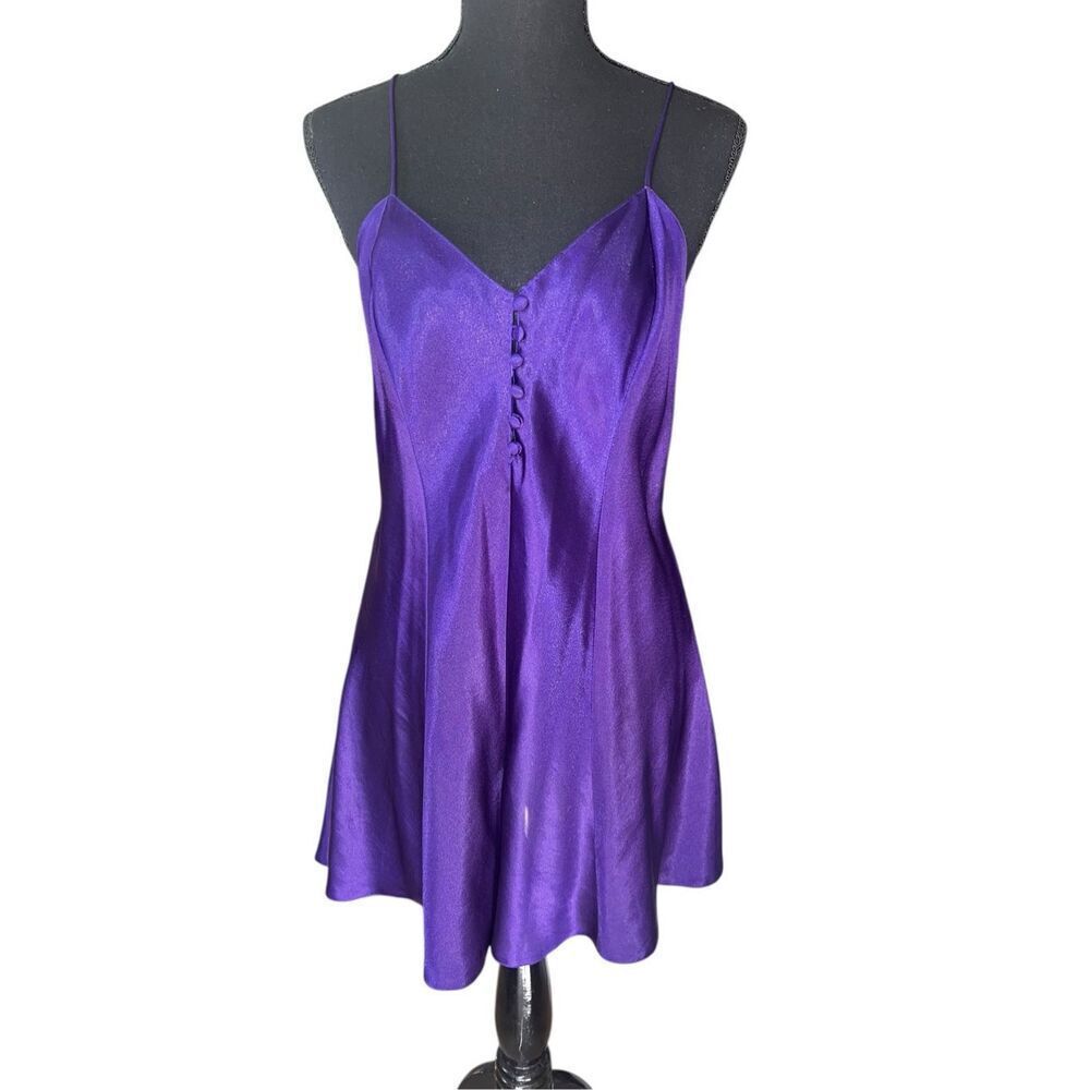 CACIQUE Purple Liquid Satin Teddy Romper Lingerie SZ M stunning vintage